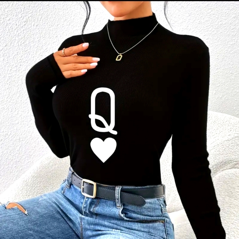 QUEEN of HEARTS long sleeve stretchable soft top (multi-sizes ) CLOSE OUT SALE